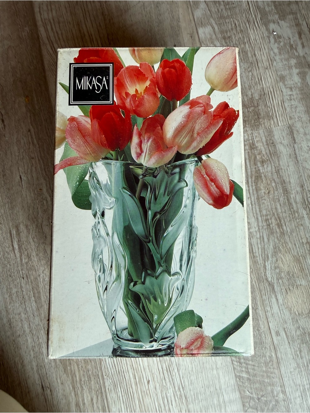 Mikasa Red and Pink Tulip Glass Vase